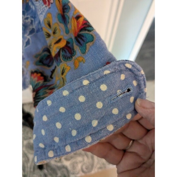 Coldwater Creek Linen Jacket Women's PXL Blue Floral Petite Cottage Core Hippie - Picture 8 of 15